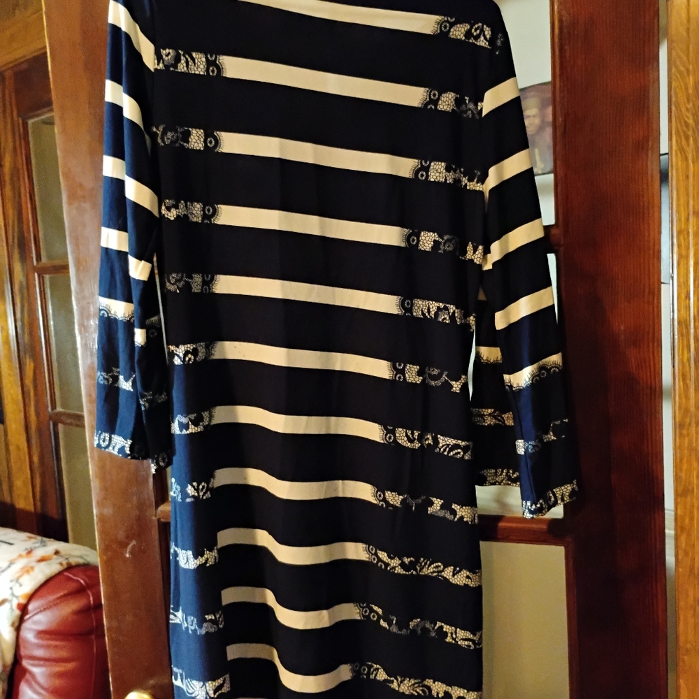 Elegant Black and White Striped Midi Dress